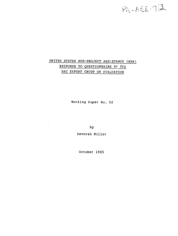United States non-project assistance (NPA) response to questionnaire by the DAC expert group on evaluation