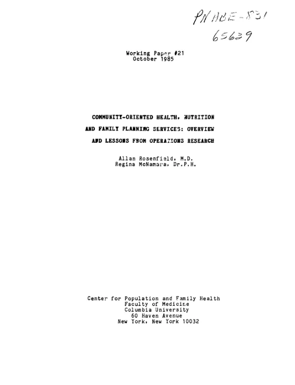 Community-oriented health, nutrition and family planning services : overview and lessons from operations research