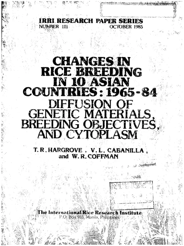 Changes in rice breeding in 10 Asian countries : 1965-84, diffusion of genetic materials, breeding objectives, and cytoplasm