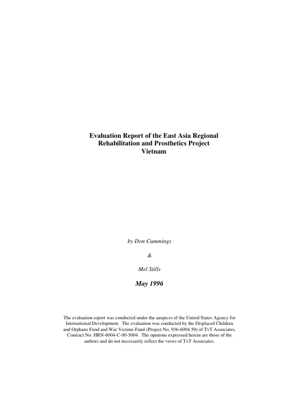Evaluation report of the East Asia regional rehabilitation and prosthetics project : Vietnam
