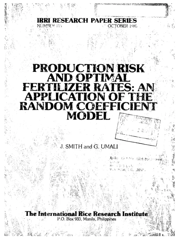 Production risk and optimal fertilizer rates : an application of the random coefficient model