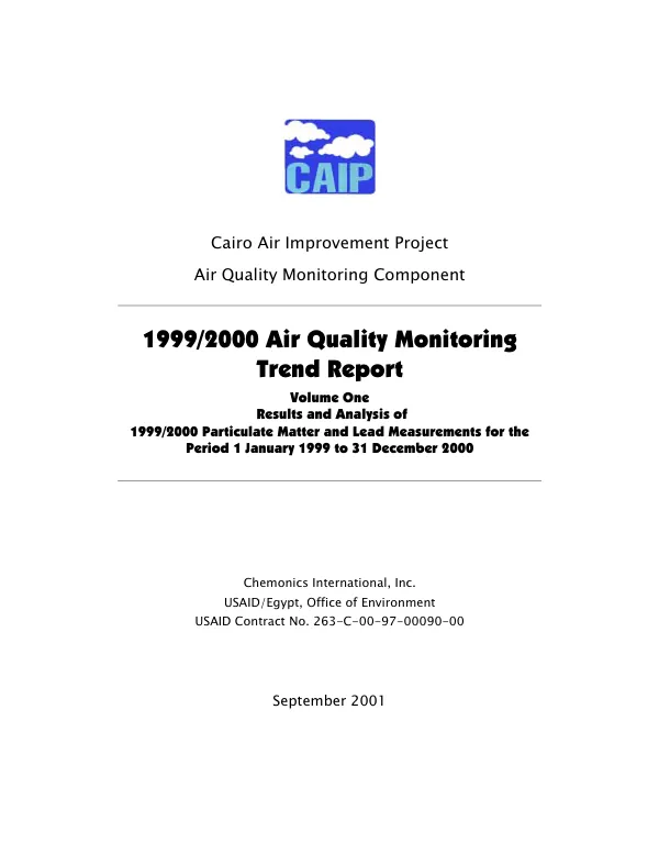 1999/2000 air quality monitoring trend report : volume one -- results and analysis of 1999/2000 particulate matter and lead measurements for the period 1 January 1999 to 31 December 2000