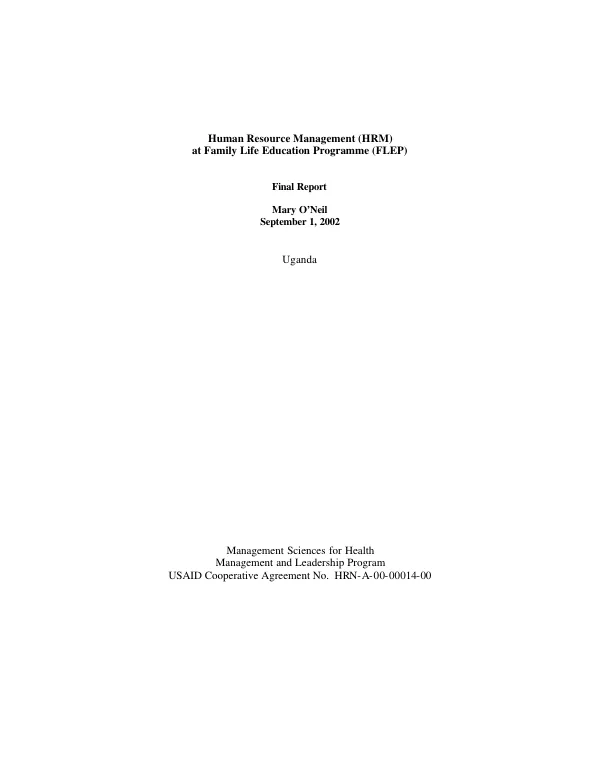 Human resource management (HRM) at family life education programme (FLEP) [Jinja, Uganda] : final report