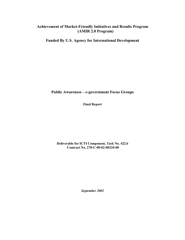 Public awareness : e-government focus groups : final report