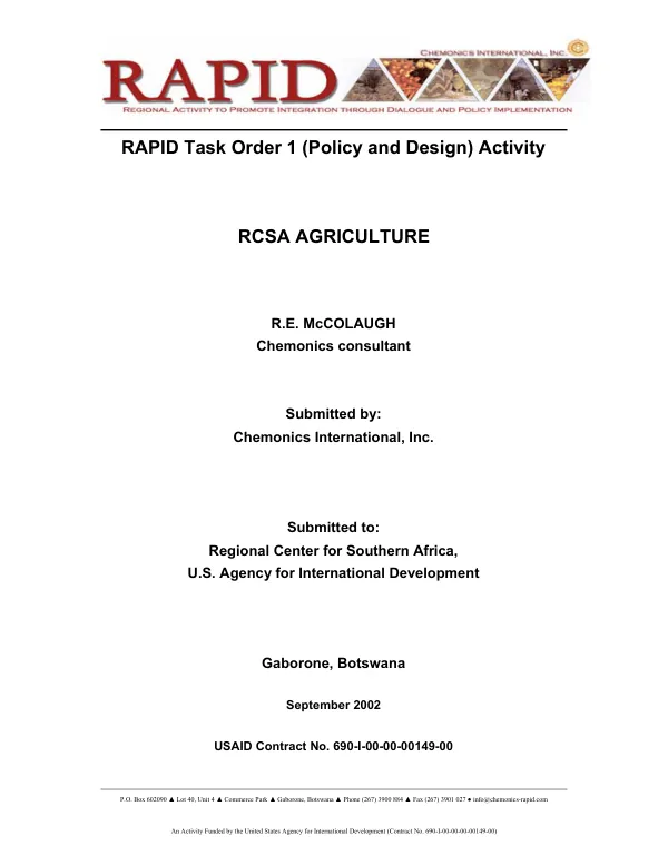 RCSA [Regional Center for Southern Africa] agriculture