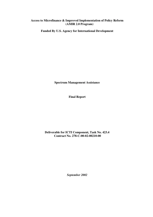 Spectrum management assistance : final report