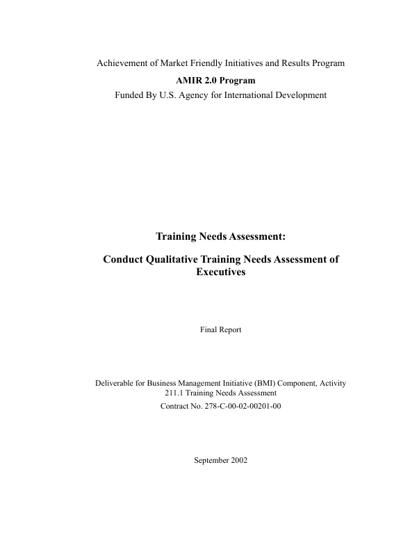 Training needs assessment : conduct qualitative training needs assessment of executives -- final report