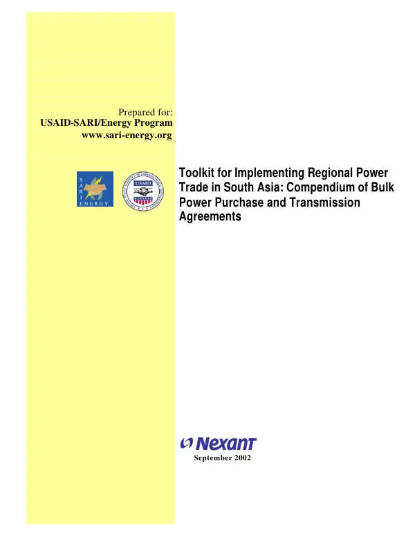 Toolkit for implementing regional power trade in South Asia : compendium of bulk power purchase and transmission agreements