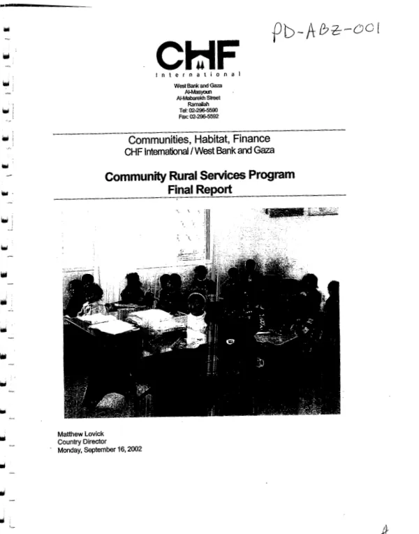 Communities, habitat, finance : CHF International/West Bank and Gaza community rural services program -- final report