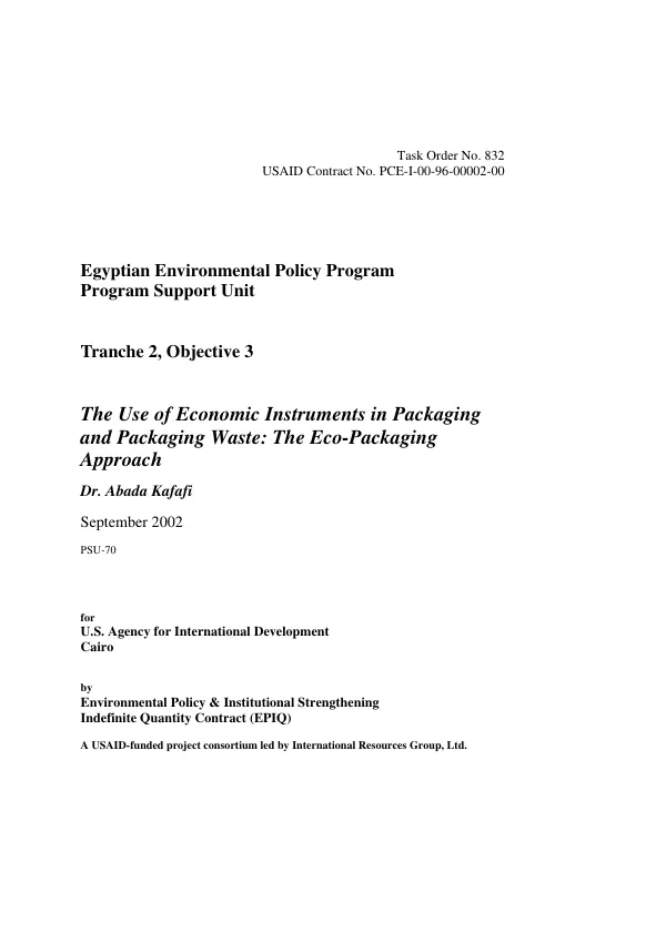 Use of economic instruments in packaging and packaging waste : the eco-packaging approach