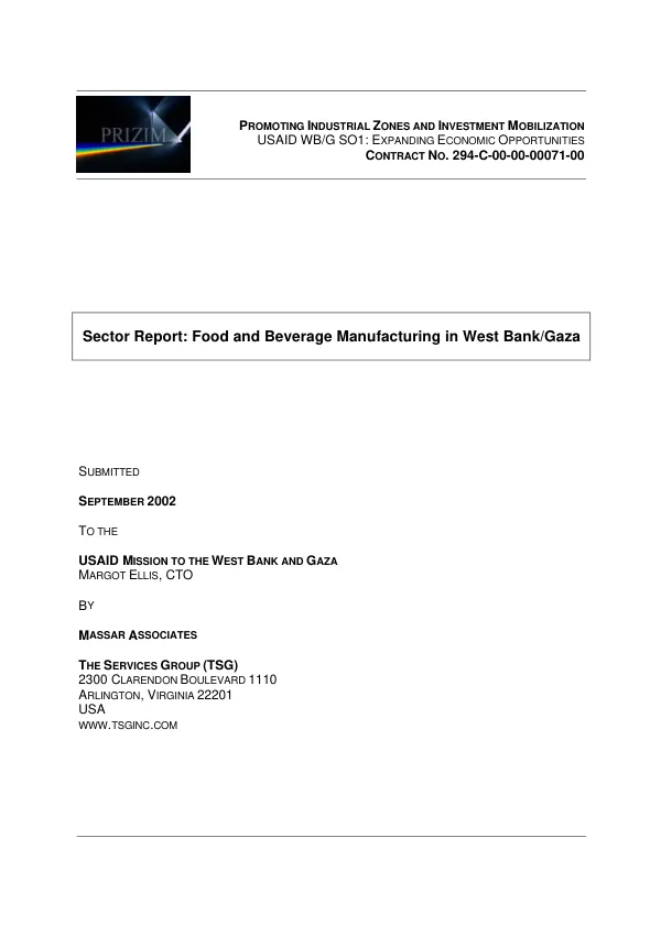 Sector report : food and beverage manufacturing in West Bank/Gaza