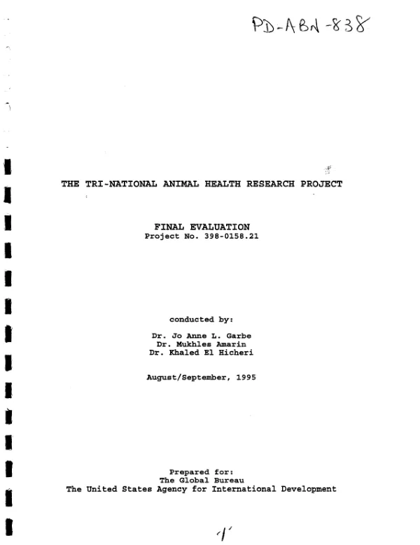 Tri-national animal health research project : final evaluation -- project no. 398-0158.21, USAID-USDA PASA no. ANE-0158-P-AG-0030-00