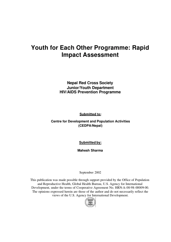 Youth for each other programme : rapid impact assessment