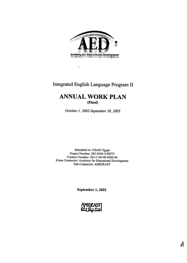 Integrated English language program II : annual work plan (final), October 1, 2002-September 30, 2003