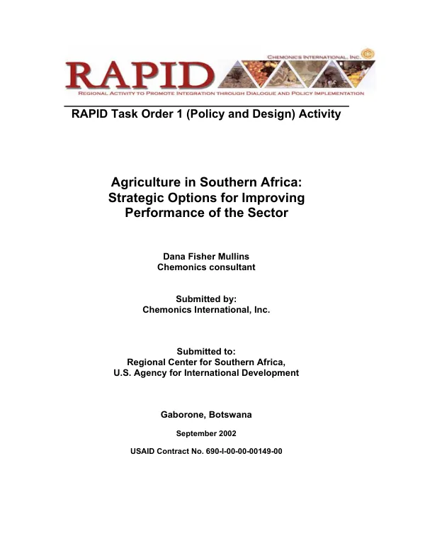 Agriculture in Southern Africa : strategic options for improving performance of the sector