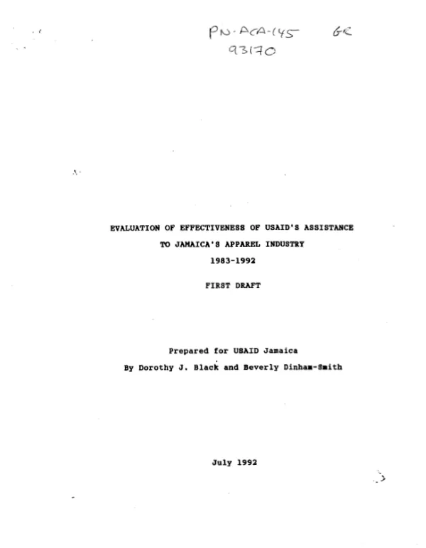 Evaluation of effectiveness of USAID's assistance to Jamaica's apparel industry 1983-1992