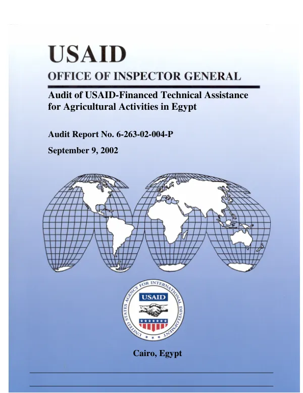 Audit of USAID-financed technical assistance for agricultural activities in Egypt