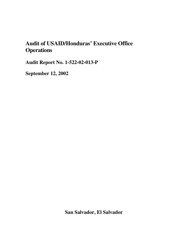 Audit of the USAID/Honduras" executive office operations