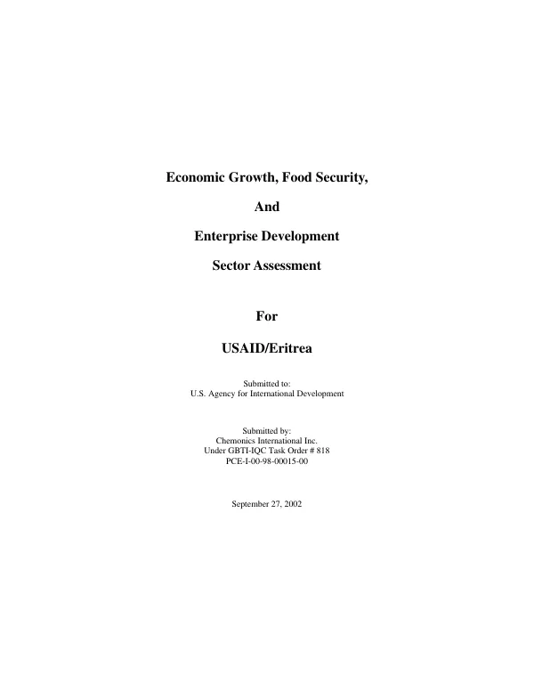 Economic growth, food security, and enterprise development sector assessment for USAID/Eritrea