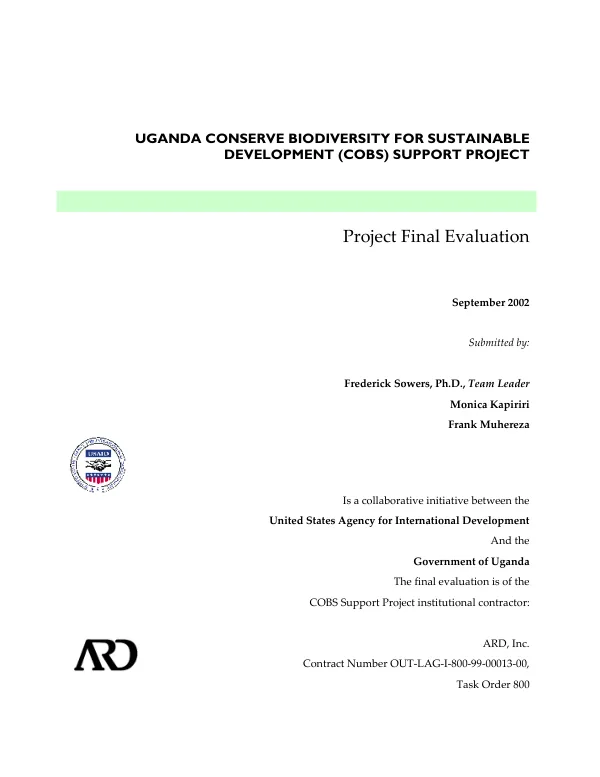Uganda conserve biodiversity for sustainable development (COBS) support project : project final evaluation