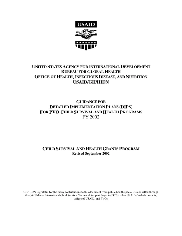 Guide for detailed implementation plans (DIPs) for PVO child survival programs, FY 2002