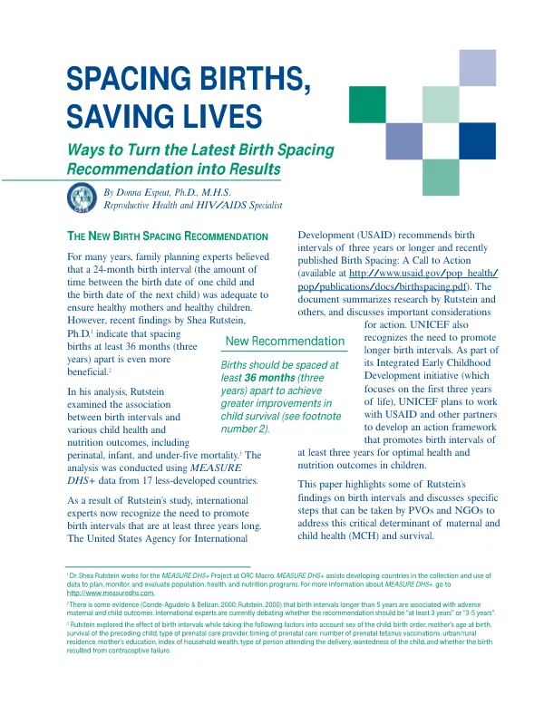 Spacing births, saving lives : ways to turn the latest birth spacing recommendation into results