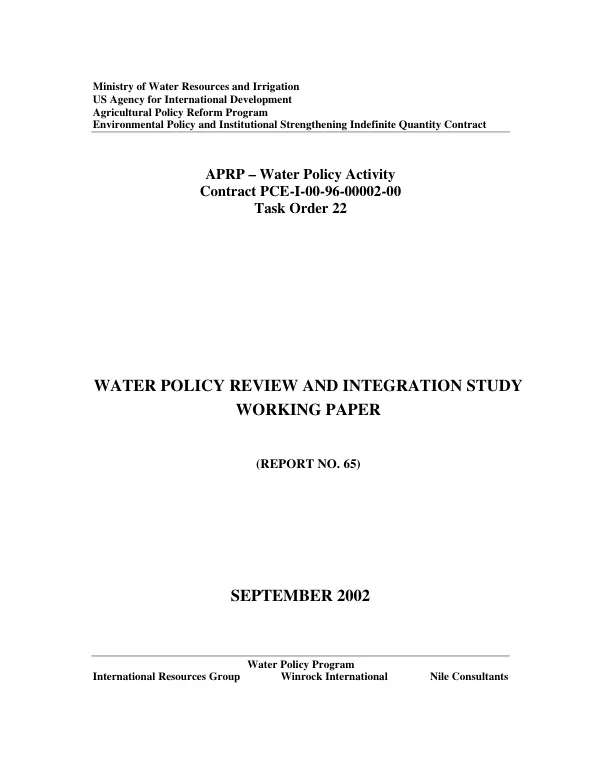 Water policy review and integration study working paper