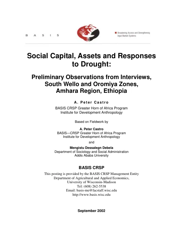 Social capital, assets and responses to drought : preliminary observations from interviews, South Wello and Oromiya Zones, Amhara Region, Ethiopia