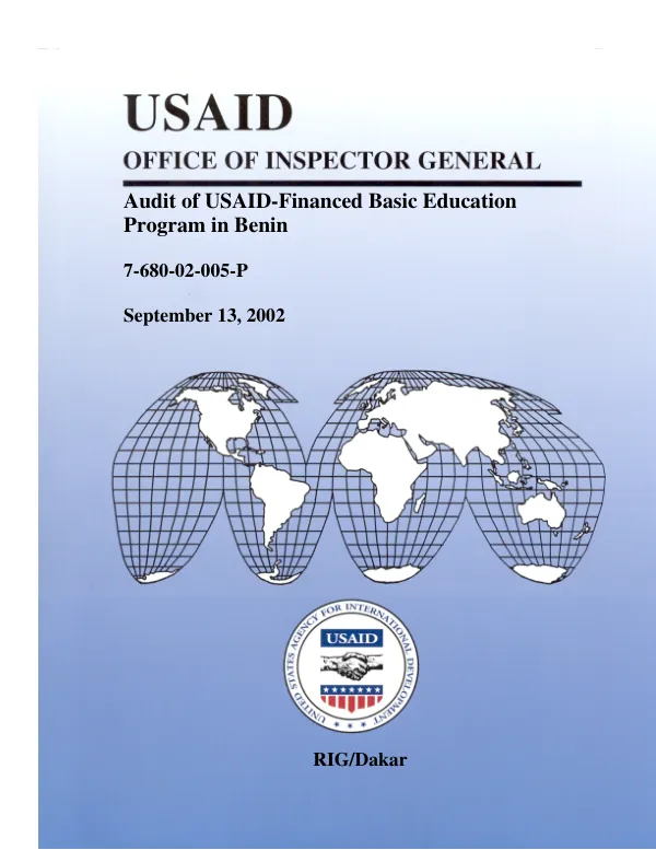 Audit of USAID-financed basic education program in Benin