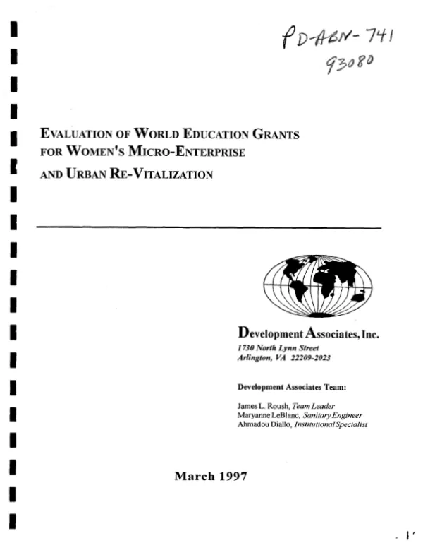 Evaluation of World Education grants for women's micro-enterprise and urban re-vitalization