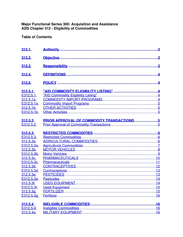 ADS chapter 312 : eligibility of commodities