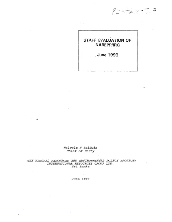 Staff evaluation of NAREPP/IRG [natural resources and environmental policy project/International Resources Group Ltd.]
