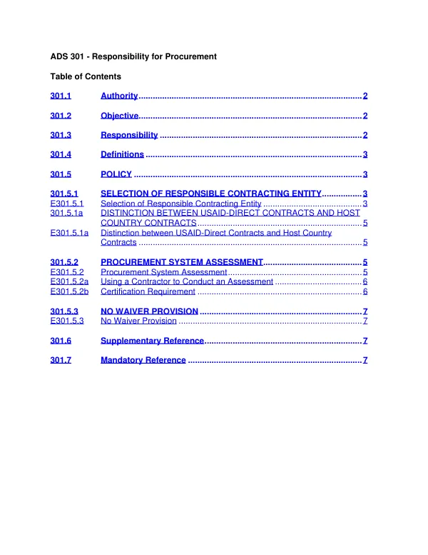 ADS chapter 301 : responsibility for procurement