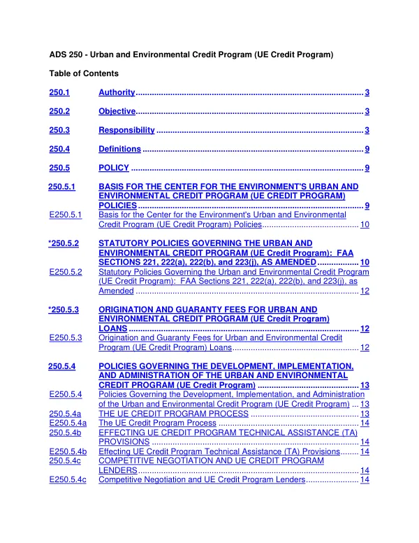 ADS chapter 250 : urban and environmental credit program (UE credit program)