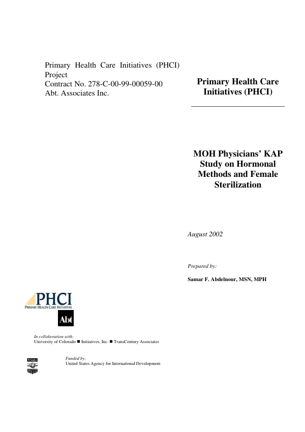 MoH physicians" KAP study on hormonal methods and female sterilization