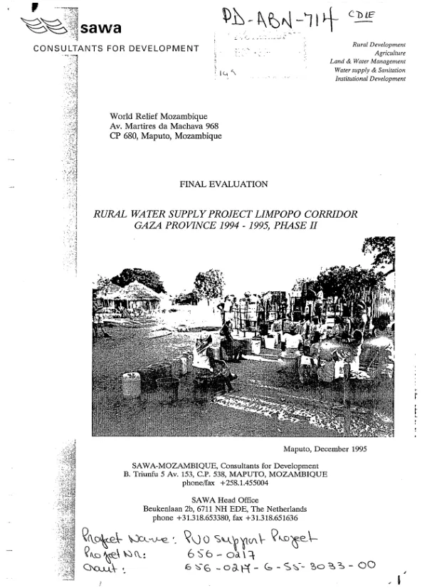 Final evaluation : rural water supply project -- Limpopo Corridor, Gaza Province, 1994-1995, phase II