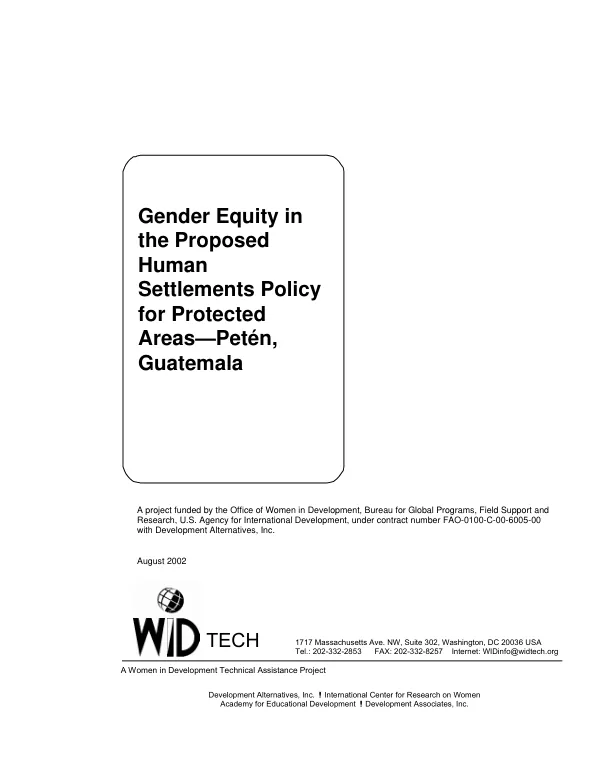 Gender equity in the proposed human settlements policy for protected areas, Peten, Guatemala