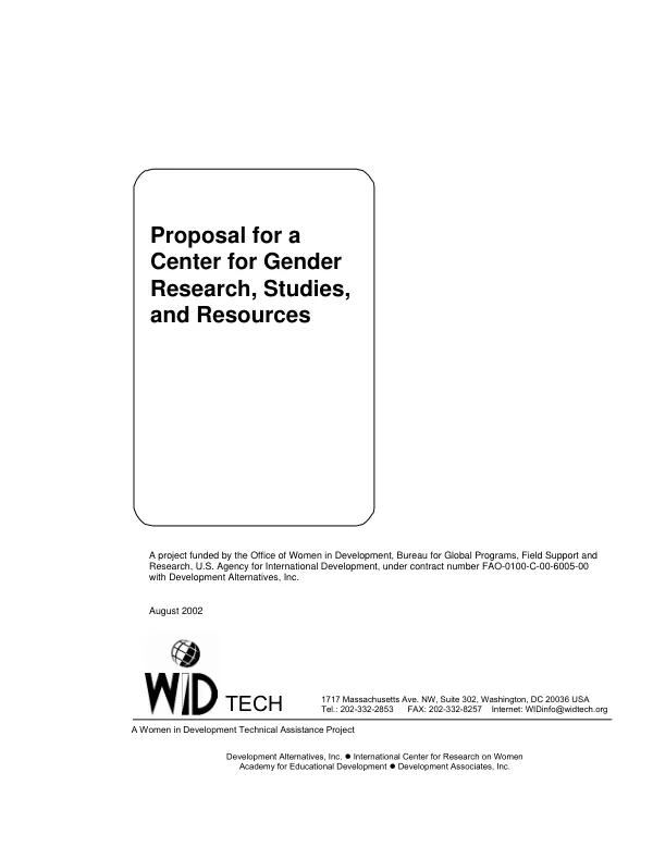 Proposal for a center for gender research, studies, and resources