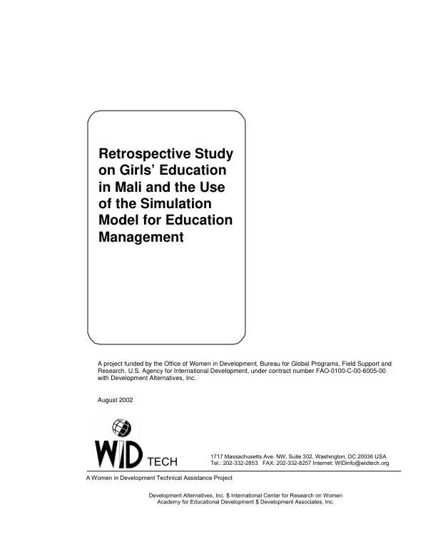 Retrospective study on girls" education in Mali and the use of the simulation model for education management