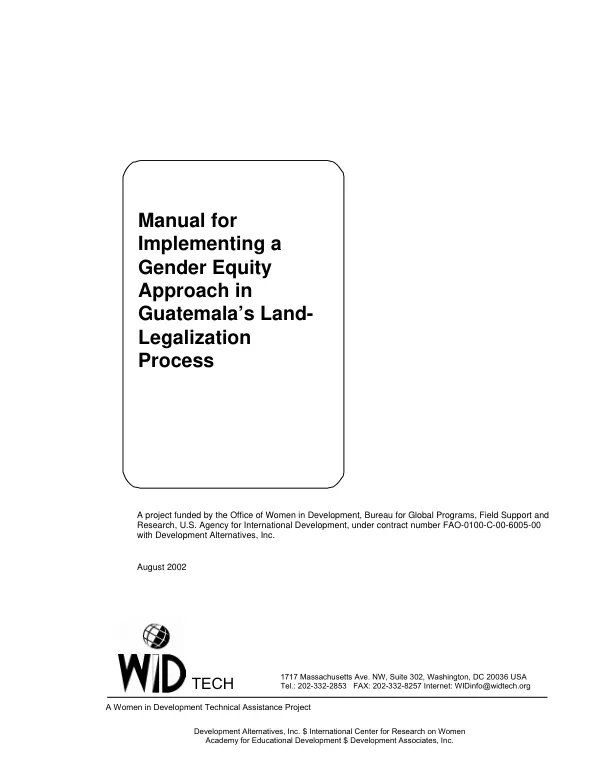 Manual for implementing a gender equity approach in Guatemala"s land-legalization process
