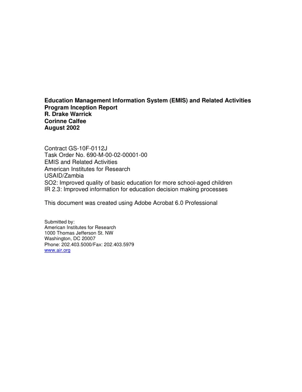 Education management information system (EMIS) and related activities program : inception report