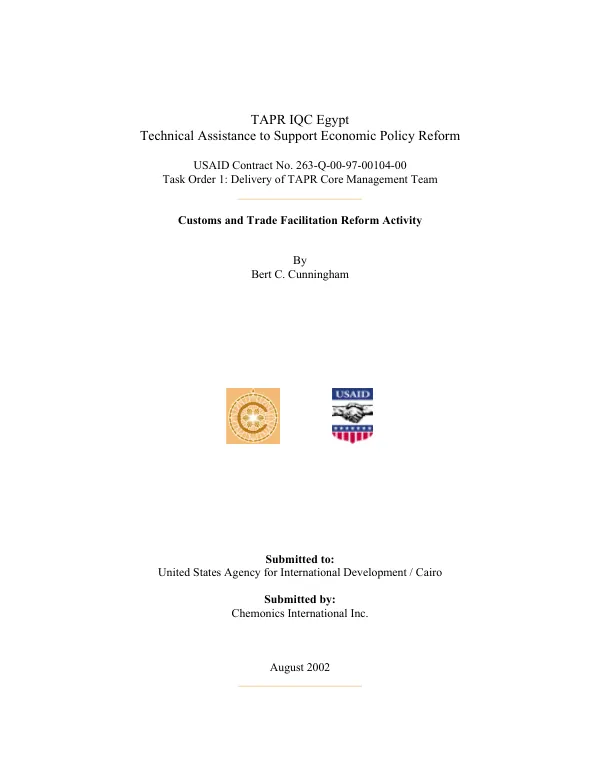 Customs and trade facilitation reform activity