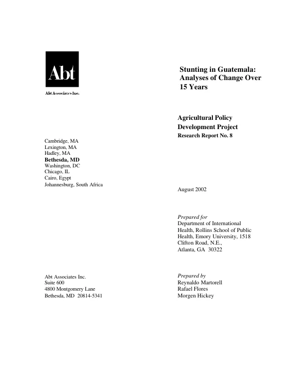 Stunting in Guatemala : analyses of change over 15 years