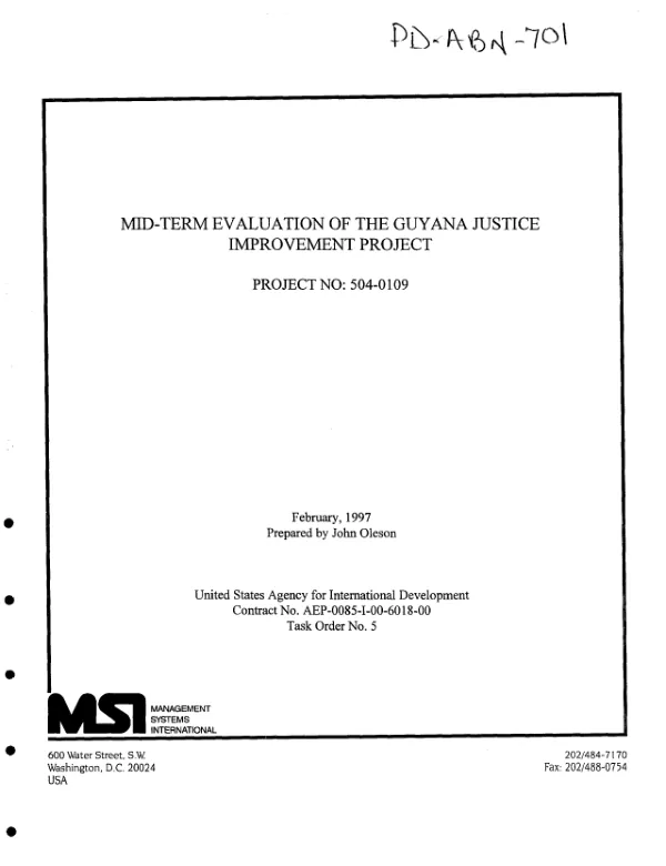Mid-term evaluation of the Guyana justice improvement project -- project no. 504-0109