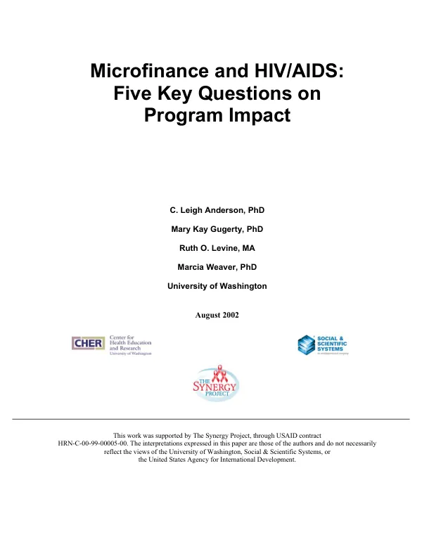 Microfinance and HIV/AIDS : five key questions on program impact