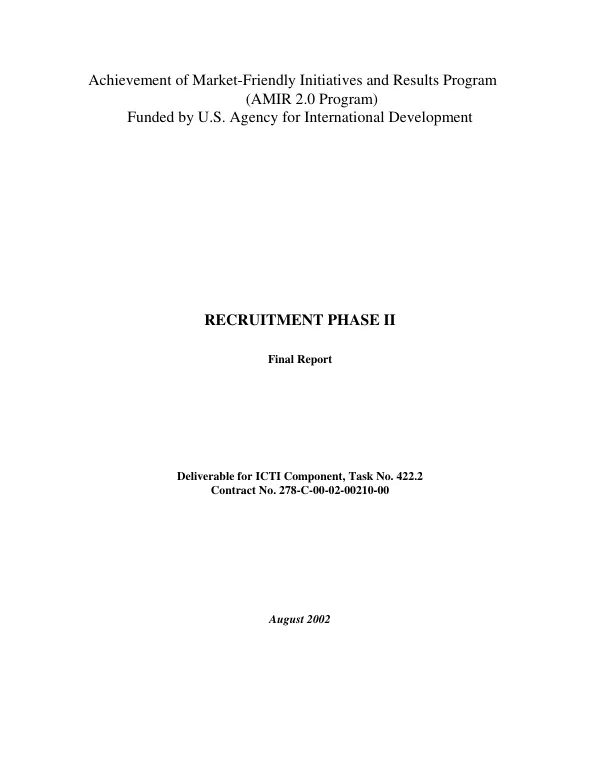 Recruitment [Ministry of Information and Communication Technology - MoICT] phase II : final report