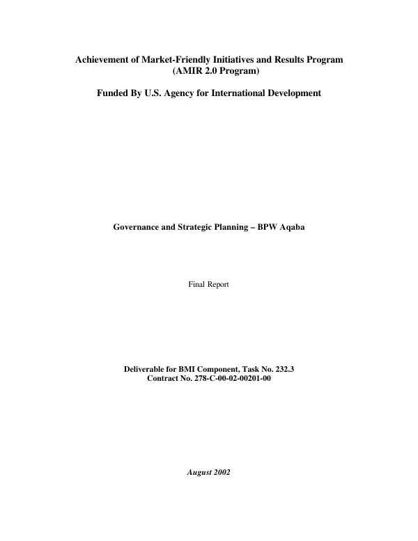Governance and strategic planning : BPW [Business and Professional Women] Aqaba -- final report