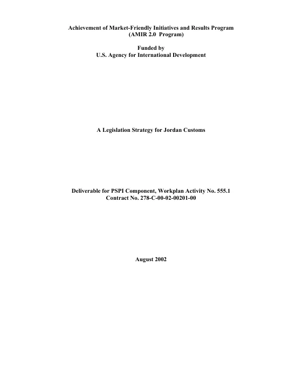 Legislation strategy for Jordan customs