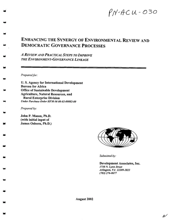 Enhancing the synergy of environmental review and democratic governance processes : a review and practical steps to improve the environment-governance linkage