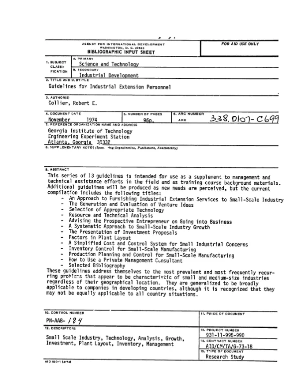 Guidelines for industrial extension personnel